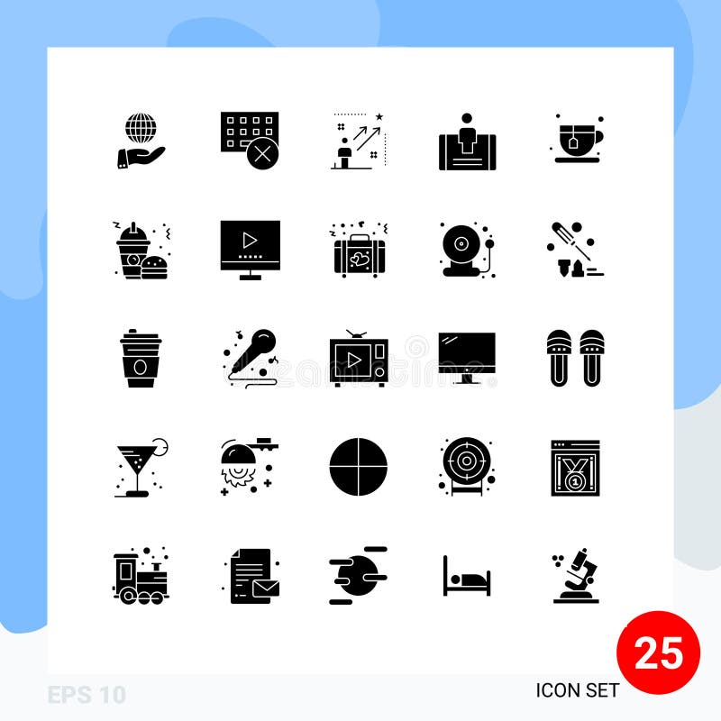 Modern Set of 25 Solid Glyphs Pictograph of social, engagement, keyboard, customer, arrow stock illustration