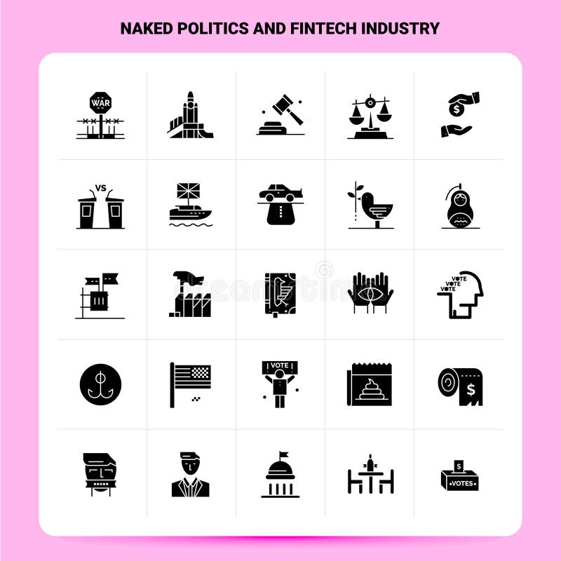 Solid Naked Politics And Fintech Industry Icon Set Vector Glyph Style Design Black Icons Set