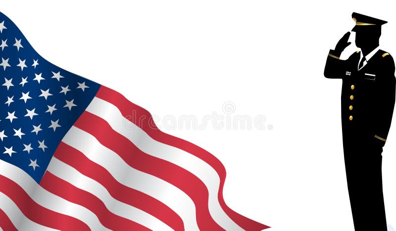 Solider que se coloca en Front Of Us Flag Saluting ilustración del vector Solider que se coloca en Front Of Us Flag Saluting ilustración del vector