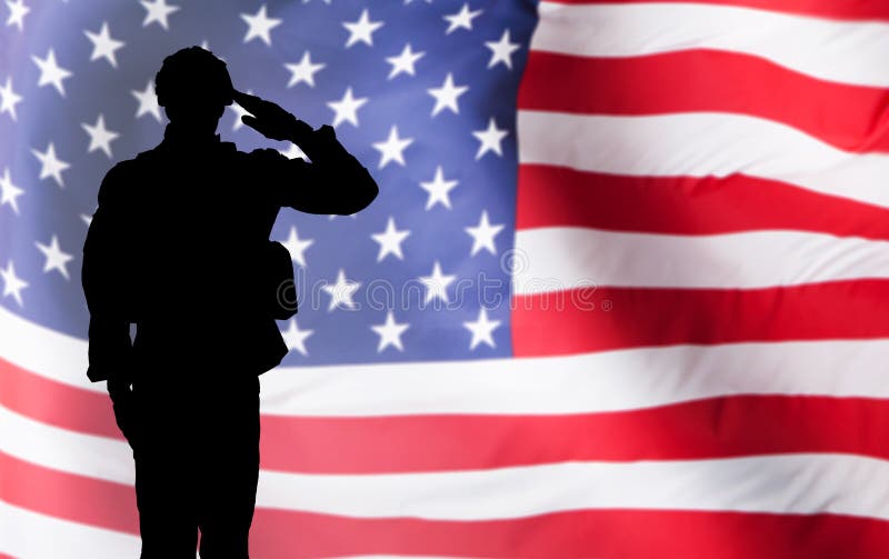 Solider Saluting Against The American Flag