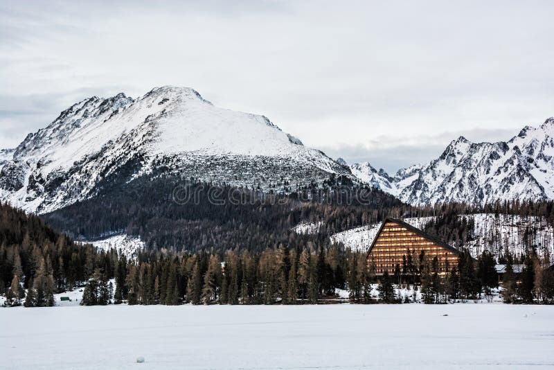 Solisko peak and hotel Patria in Strbske pleso, Slovakia