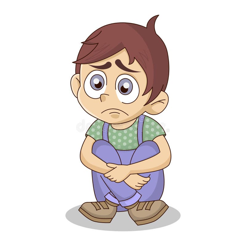 Silhueta de menino triste retrato de perfil lateral sentado na ilustração  vetorial de chão