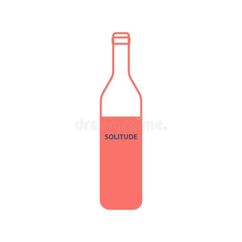 Empty wine bottle with an inscription solitude in a linear style. stock illustration Empty wine bottle with an inscription solitude in a linear style. stock illustration