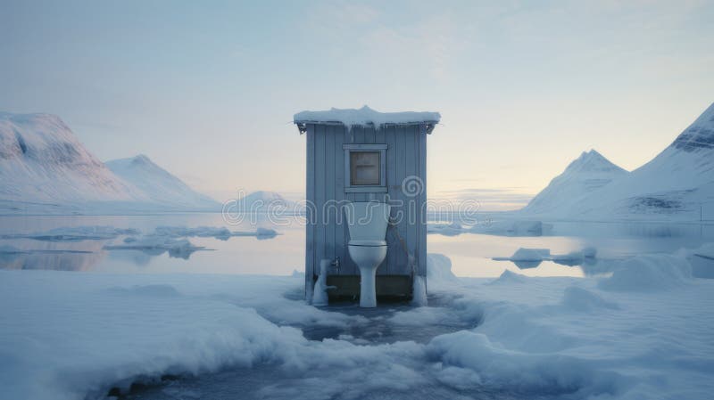 This AI-crafted image presents an isolated toilet, an incongruous yet intriguing element in the midst of the pristine Arctic wilderness. This AI-crafted image presents an isolated toilet, an incongruous yet intriguing element in the midst of the pristine Arctic wilderness.