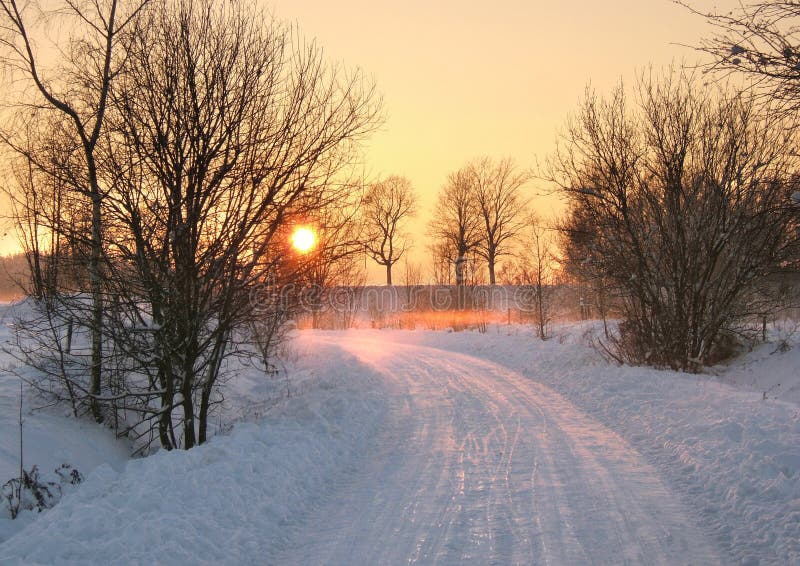 Solnedgångvinter fotografering för bildbyråer