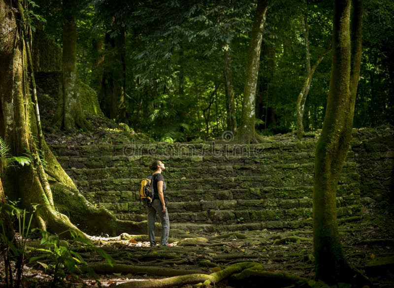 Solo Female Traveler In Forest stock photography Solo Female Traveler In Forest stock photography