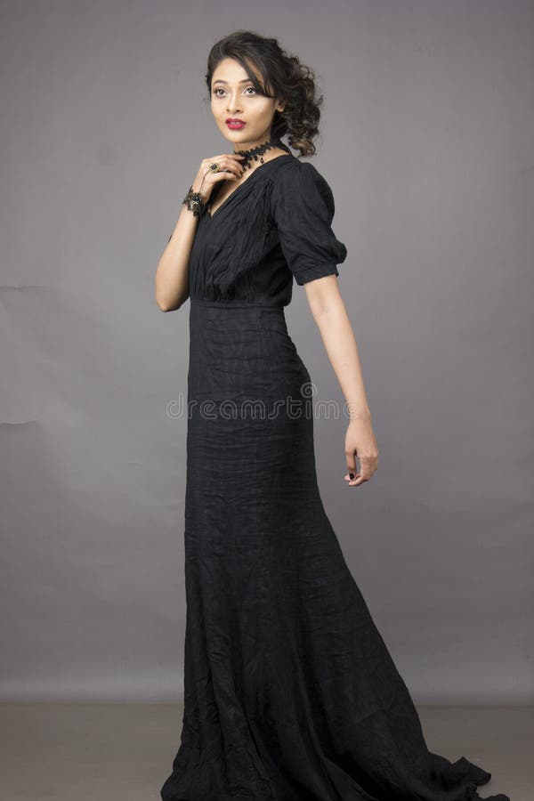 Beautiful Indian Female Model in a Beautiful Black Gown Stock Image ...