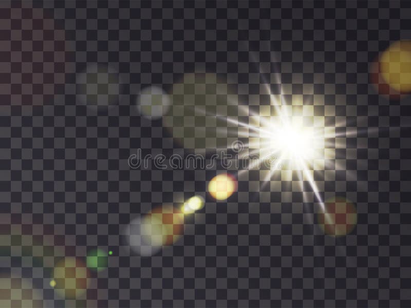 Bright luminous sun with light effect, sunshine with lens flare, realistic illustration on transparent background. Solar white flash with golden rays, design element. Bright luminous sun with light effect, sunshine with lens flare, realistic illustration on transparent background. Solar white flash with golden rays, design element