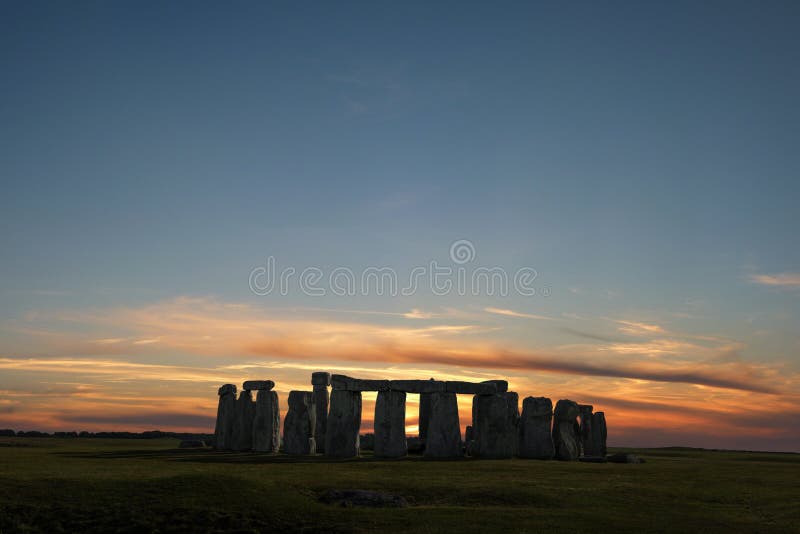 Stonehenge with winter solstice sunset (simulated), no people. Stonehenge with winter solstice sunset (simulated), no people