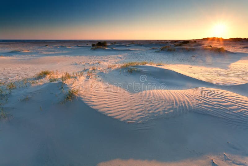 Soluppgång över sanddyn på Nordsjönstranden royaltyfria bilder Soluppgång över sanddyn på Nordsjönstranden royaltyfria bilder