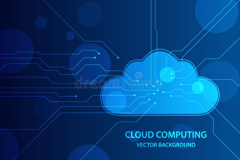 Soluții de calcul de tip cloud și de tehnologie de securitate a rețelei, cloud cu linie de circuit în fundal albastru. fundal vect stock illustration