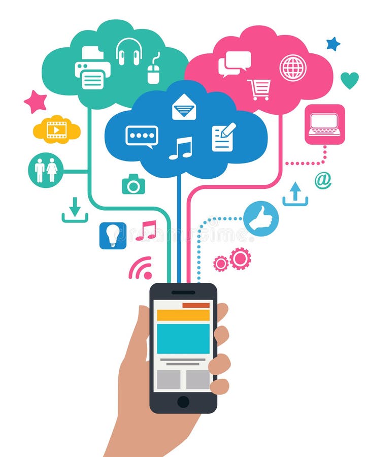 Soluții de calcul de tip „cloud computing” pentru telefoane inteligente vector illustration