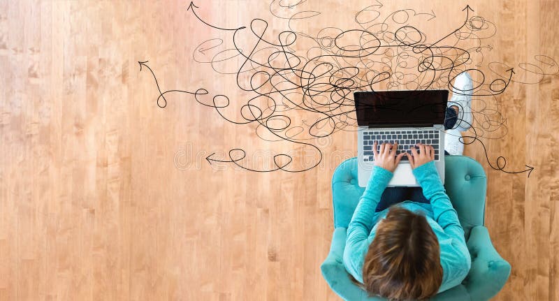 Solving a problem concept with woman using laptop royalty free stock photos Solving a problem concept with woman using laptop royalty free stock photos