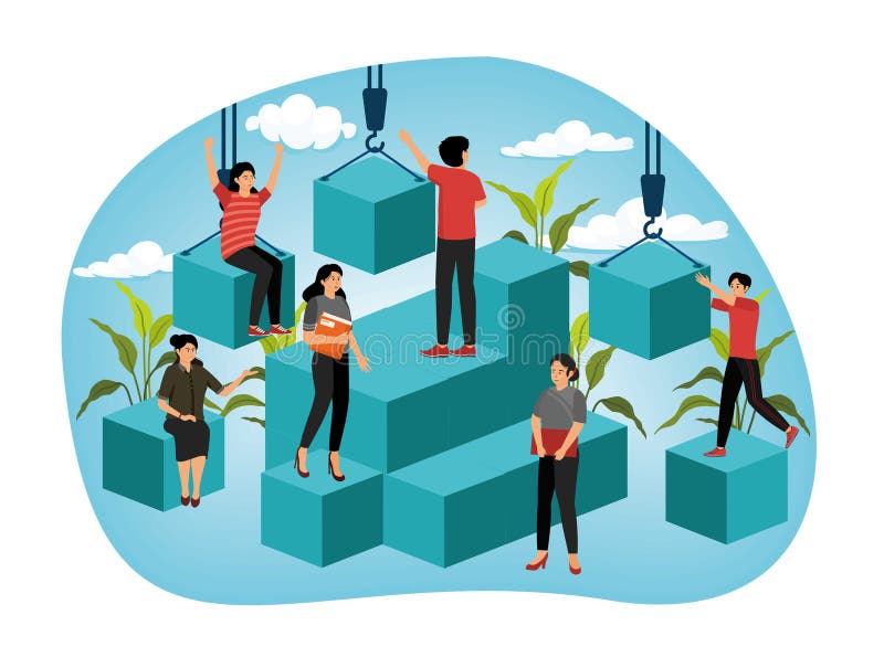 Solving problem and difficult work teamwork assemble tiny persons concept. royalty free illustration