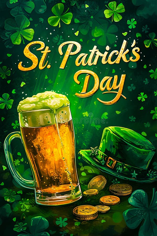 Som illustrerar firandet av. Den innehåller en bild av en hatt som ett glas irish ale och mynt på vektor illustrationer