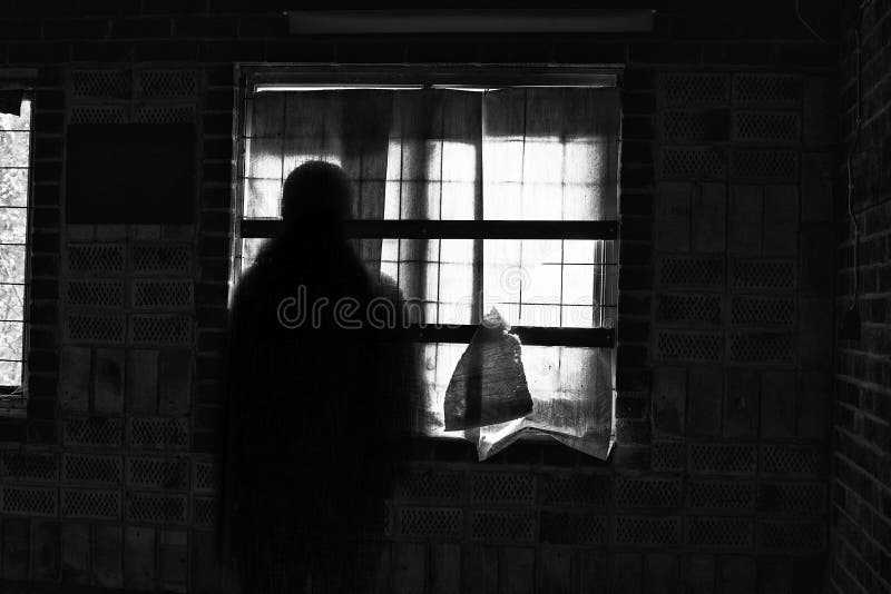 Sombra assustador do fantasma em uma casa assombrada imagem de stock royalty free Sombra assustador do fantasma em uma casa assombrada imagem de stock royalty free