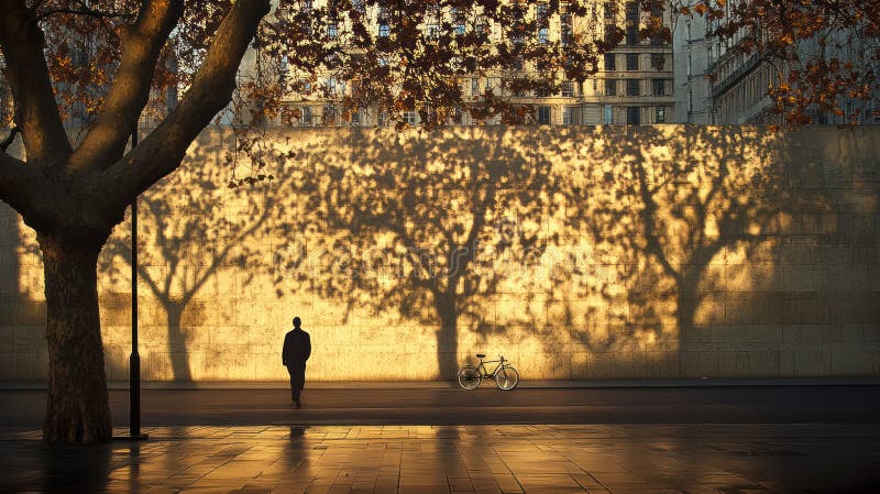 Sombra : La misteriosa silueta urbana en movimiento con sombras y reflexiones en capas con símbolos reconocibles libre illustration