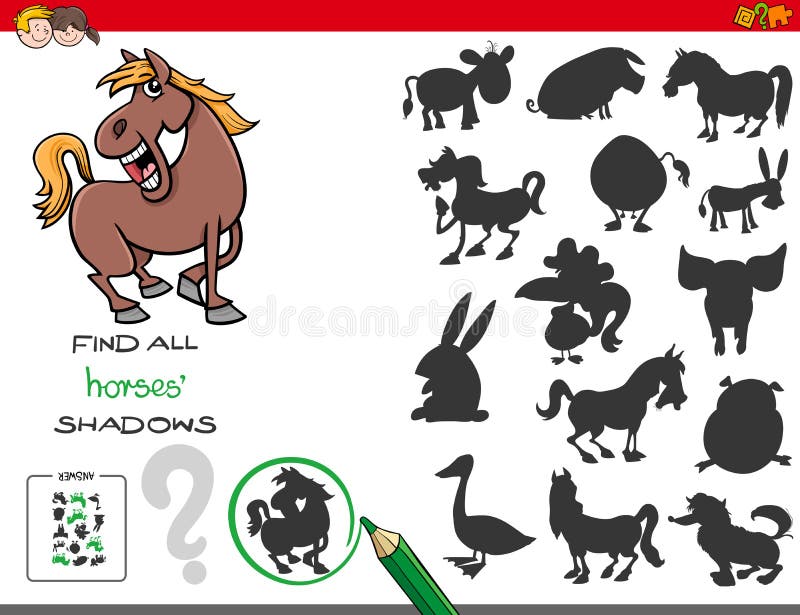 Desenhos Animados Bonitos Do Cavalo Do Desenho E Da Pintura Jogo  Educacional Para Crianças Ilustração do Vetor - Ilustração de livro,  enigma: 119843905