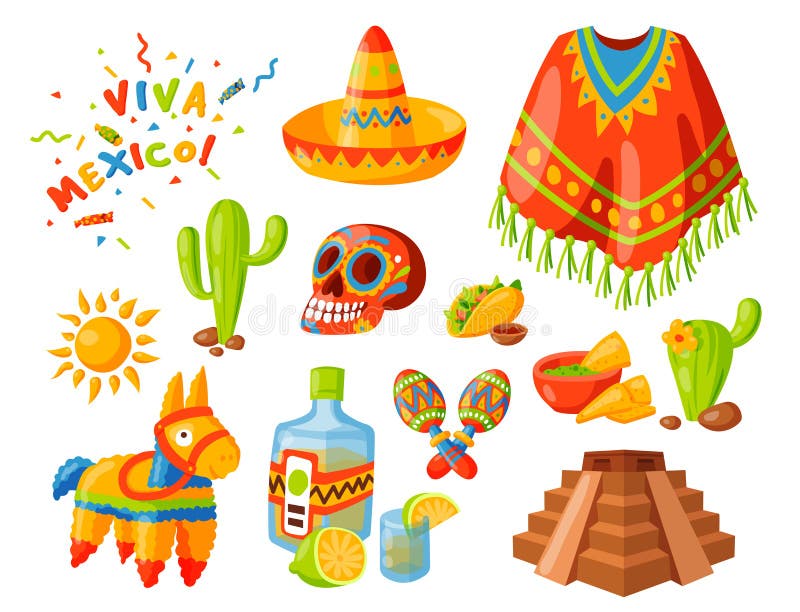 Sombrero azteca del maraca del viaje del ejemplo del vector de los iconos de México del tequila del alcohol de la fiesta de la pe