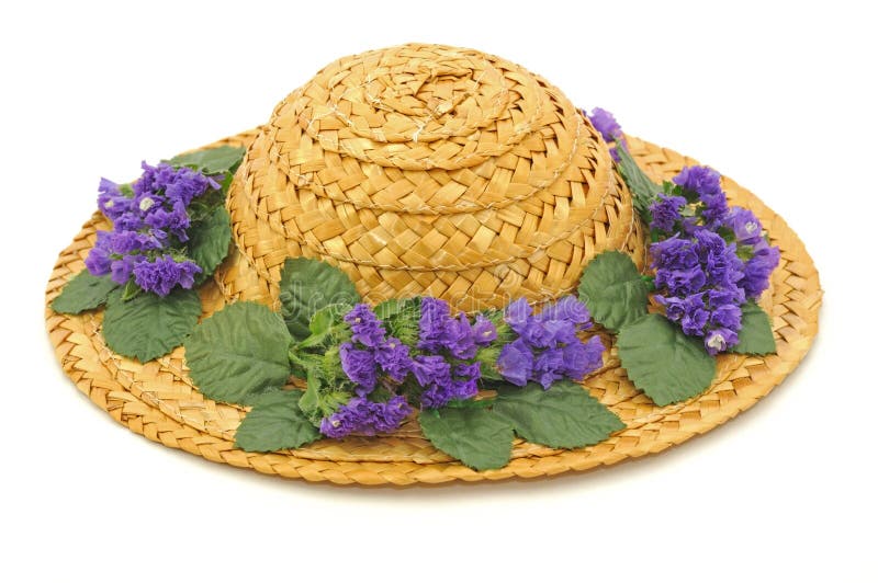 Sombrero Paja Con Las Flores Imagen de - Imagen de lila, 17223029