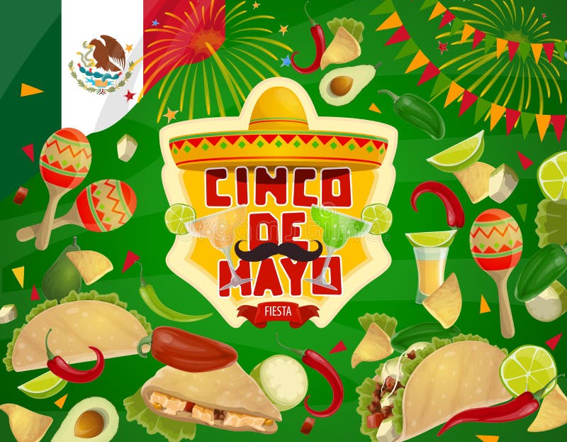 Sombrero, nourriture et boisson mexicains cinco de mayo illustration stock Sombrero, nourriture et boisson mexicains cinco de mayo illustration stock