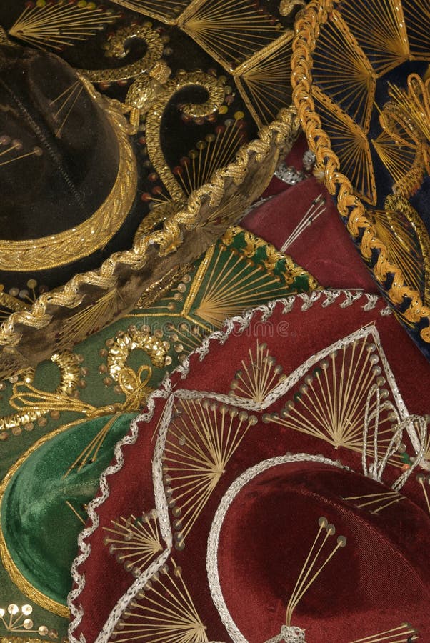 A detailní obraz stack staré Mexické sombreros.