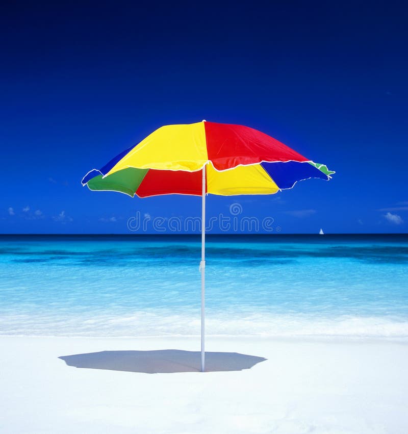 Sunshade on the beach of Petite Anse, Mahe, Seychelles. Sunshade on the beach of Petite Anse, Mahe, Seychelles