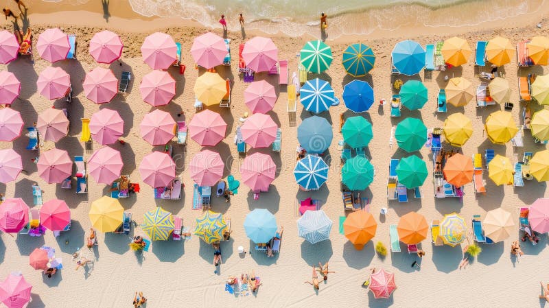 Sombrillas vibrantes : una colorida perspectiva aérea libre illustration