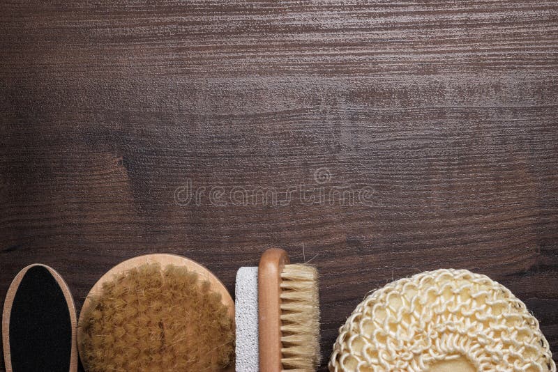 Some Bath Accessories on Wooden Background Stock Photo Image of