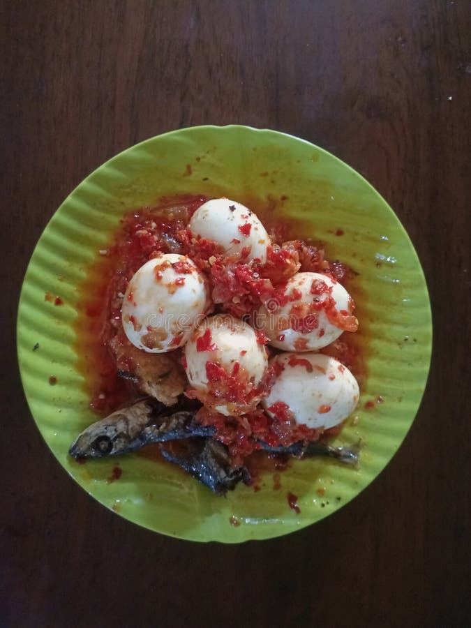 Some Boiled Eggs and Fried Fish in Chili Stock Photo Image of berry, dairy 264047662