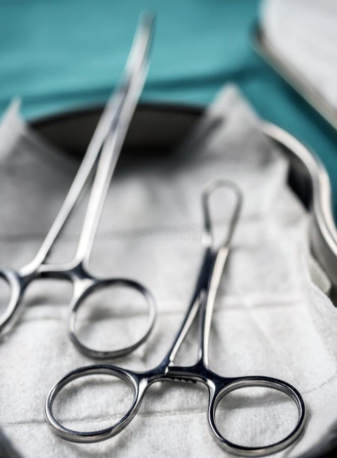 Some Scissors for Surgery on a Tray in an Operating Theater, Conceptual
