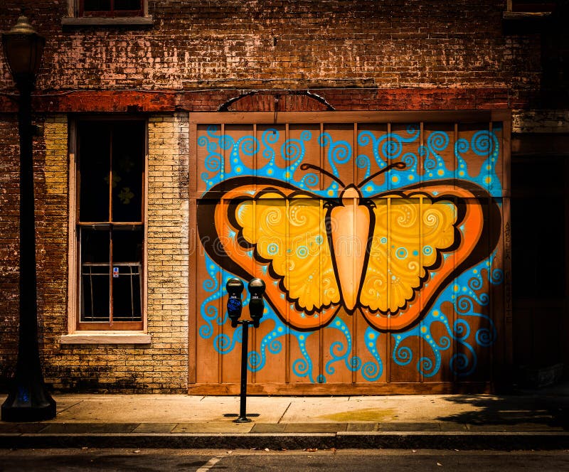 Butterfly graffiti in the city royalty free illustration Butterfly graffiti in the city royalty free illustration