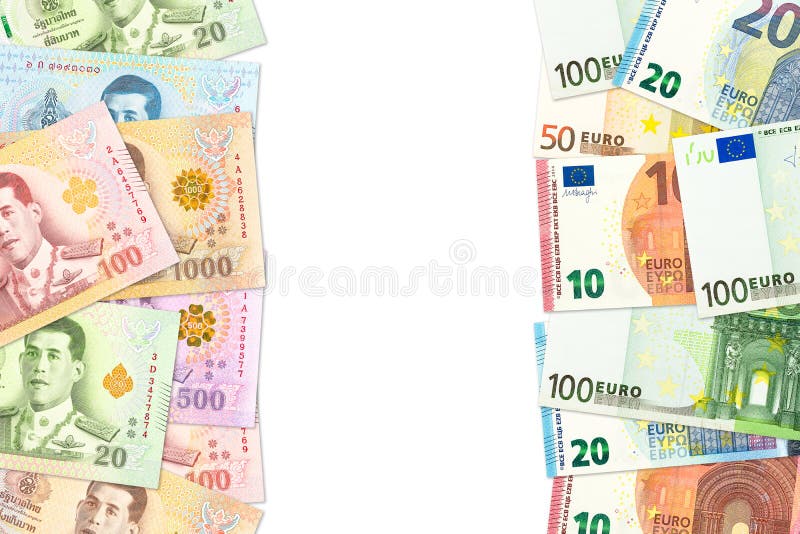 Euro, Thai Bank Notes and Coin Types, Abstract Stock Photo Image of