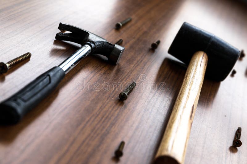 A Set of Hammers with Some Nails and Screws Stock Image Image of metal, hammers 246089989