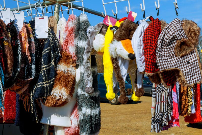 Some Used Clothes Hanging on a Rack Flea Market Stock Photo Image of