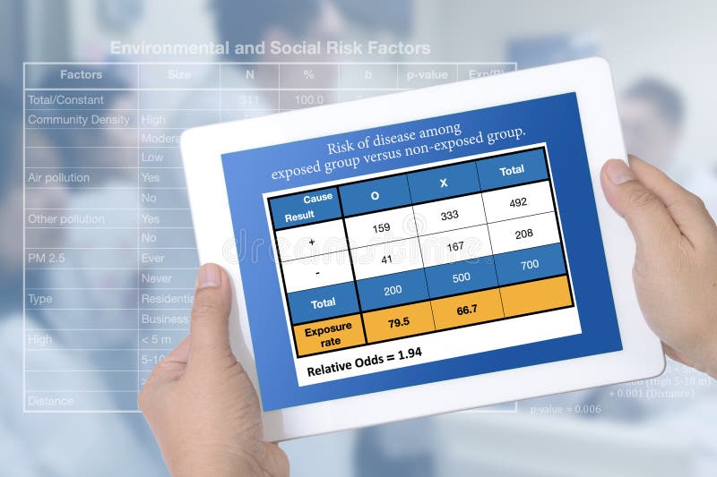 Someone hand holding digital tablet showing result of data analysis on diplay stock photography