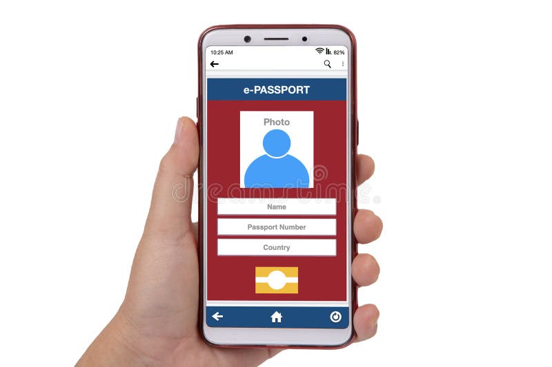 Someone using e-passport showing on smartphone screen stock illustration