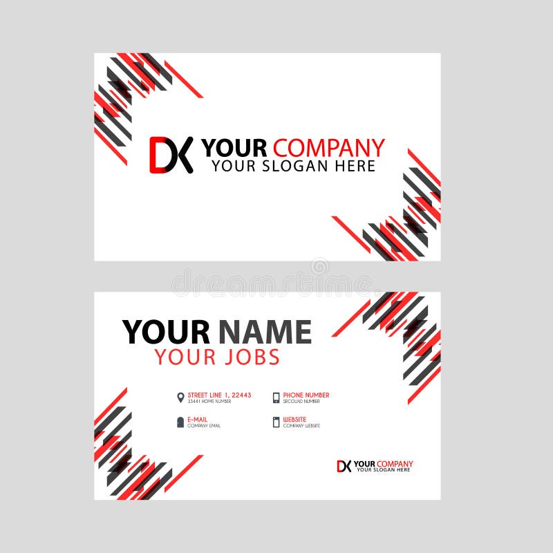 Business card template in black and red. with a flat and horizontal design plus the DK logo Letter on the back.