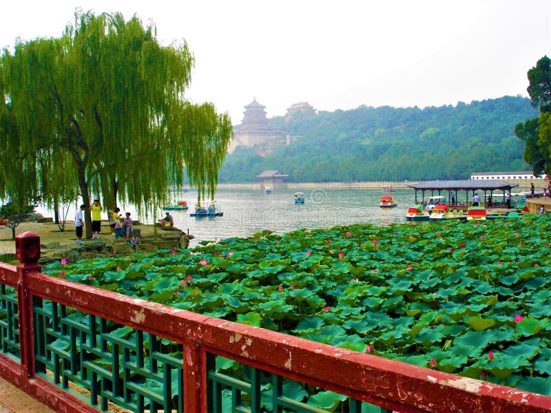 sommar f?r beijing porslinslott Sjö, fartyg, pil och lotusblomma royaltyfria foton sommar f?r beijing porslinslott Sjö, fartyg, pil och lotusblomma royaltyfria foton