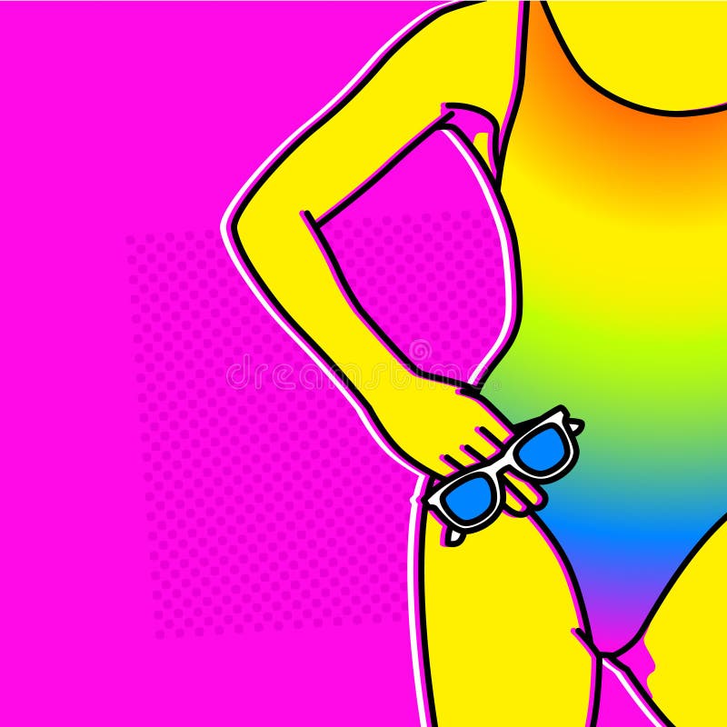 Sommar i stil för popkonst flicka Stranden danar stock illustrationer