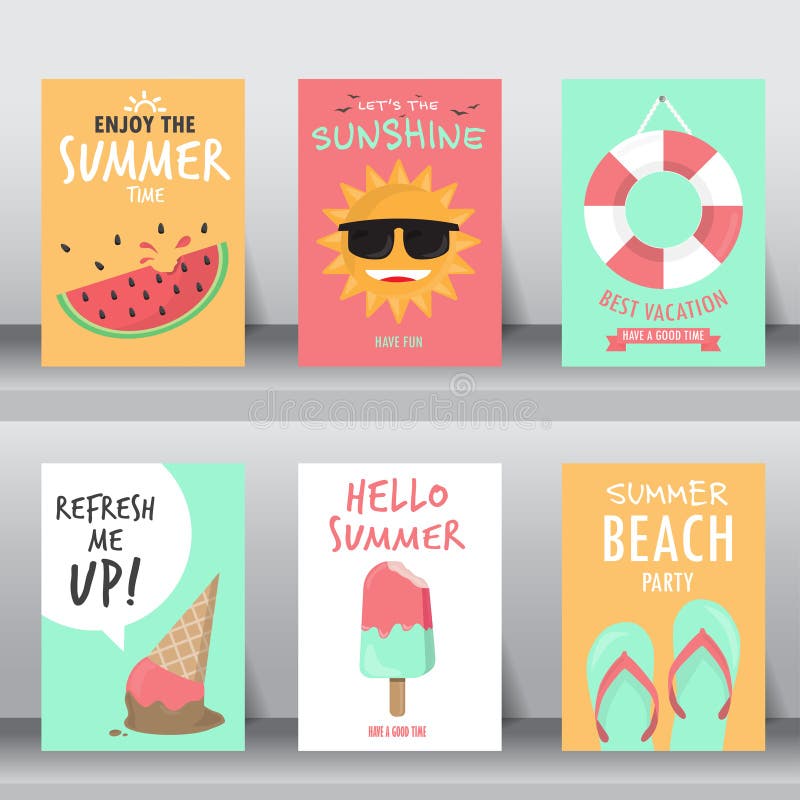 Sommarbakgrundsuppsättning, lägenhetdesign för vektor vektor illustrationer Sommarbakgrundsuppsättning, lägenhetdesign för vektor vektor illustrationer