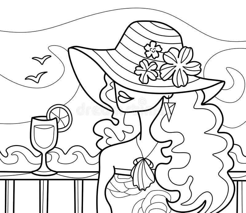 Sommarflicka. sommarsemester på strandsjöar. stock illustrationer