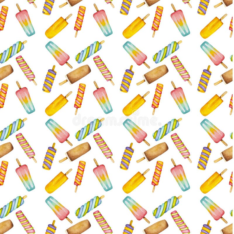 SommarFoods Sömlös modell med vattenfärgen, utdragen icecream för hand vektor illustrationer SommarFoods Sömlös modell med vattenfärgen, utdragen icecream för hand vektor illustrationer