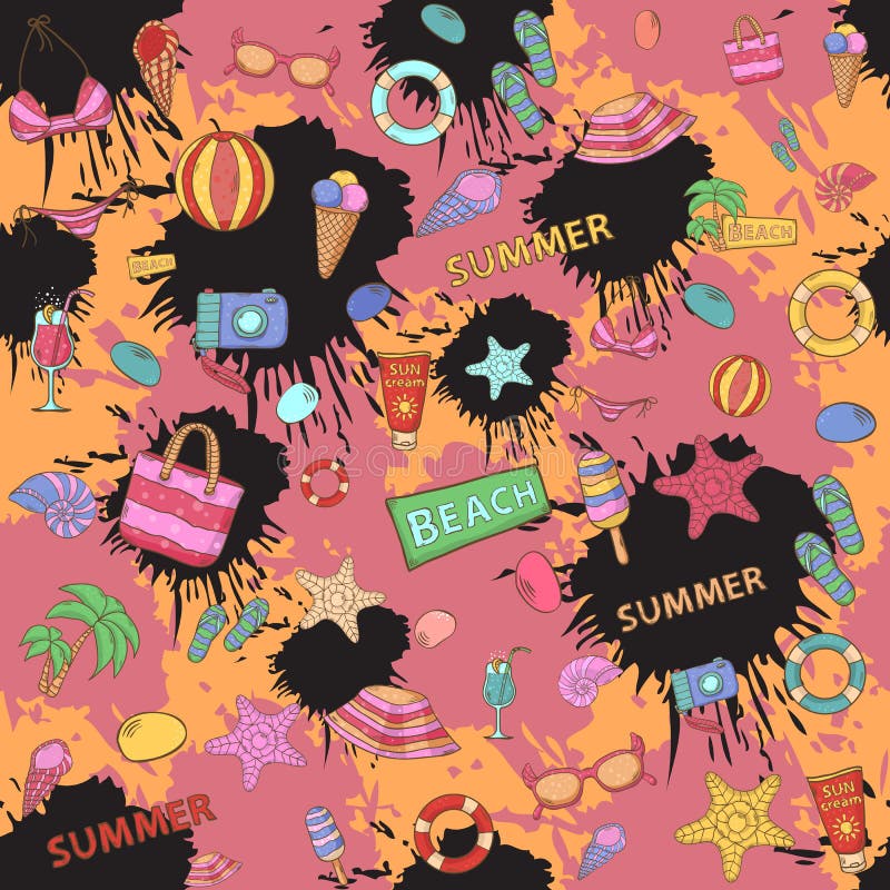 Sommarmodellen, på bakgrundsfärgen bläckar ner vektor illustrationer