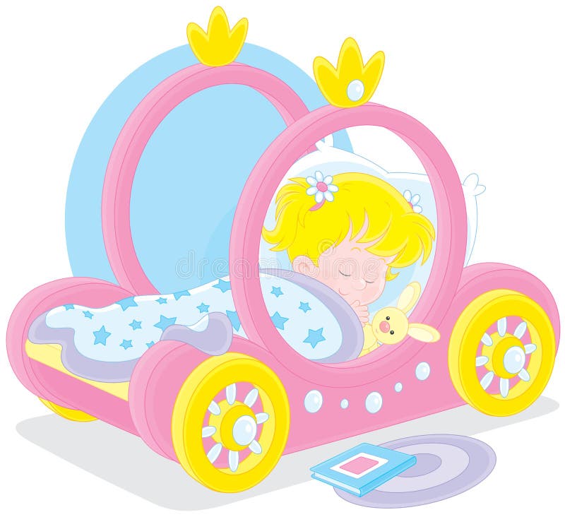 Little girl sleeps in her bed made as a carriage of a princess. Little girl sleeps in her bed made as a carriage of a princess