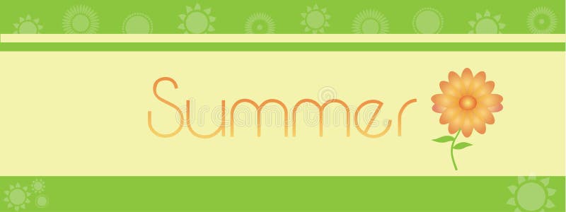 Green and Yellow Summer Banner with flowers and suns. Green and Yellow Summer Banner with flowers and suns