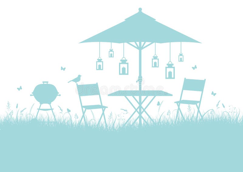 Sommer-Garten-Grill silhouettieren horizontalen Hintergrund-Türkis vektor abbildung Sommer-Garten-Grill silhouettieren horizontalen Hintergrund-Türkis vektor abbildung