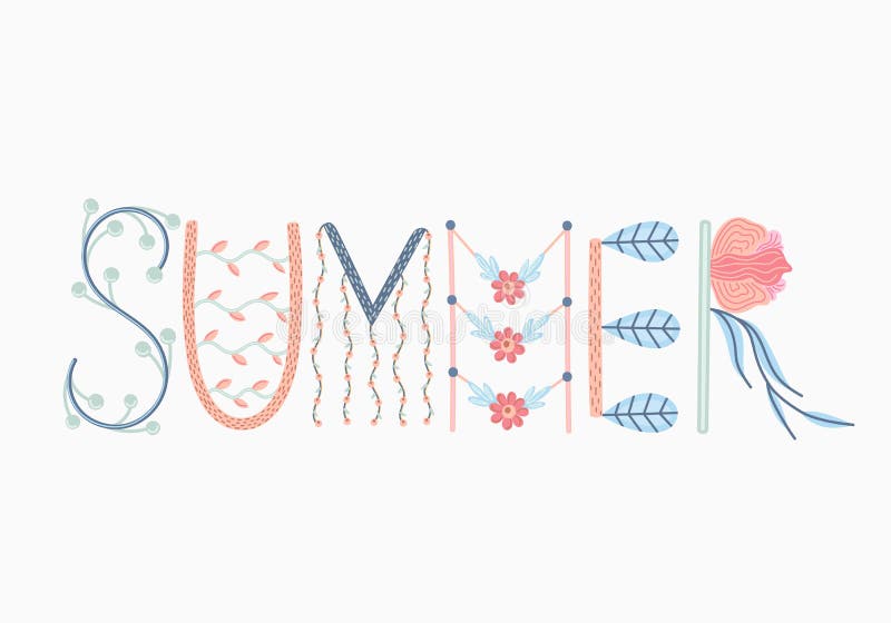 Sommer Kreative Hand gezeichnete Beschriftung mit Blumendekorationen sommerzeit gekritzel Jahreszeit des Restes und der Reise lizenzfreie abbildung Sommer Kreative Hand gezeichnete Beschriftung mit Blumendekorationen sommerzeit gekritzel Jahreszeit des Restes und der Reise lizenzfreie abbildung