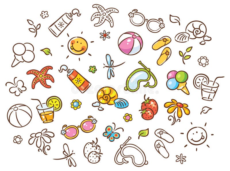 Sommer-Sachen, Die Satz Zeichnen Vektor Abbildung - Illustration von