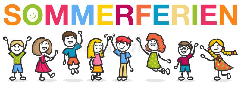 Sommerferien-Kinderstudenten-Sommerferiendeutscher lokalisierte Vektor lizenzfreie abbildung Sommerferien-Kinderstudenten-Sommerferiendeutscher lokalisierte Vektor lizenzfreie abbildung